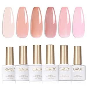 GAOY Jelly Nude Pink Gel Nail Polish Set of 6 Transparent Colors Sheer Gel Polish Kit