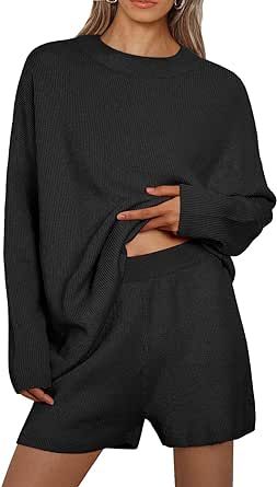 LILLUSORY 2 Piece Knit Sets Womens Matching Lounge Sets Oversized Sweater and Shorts Set