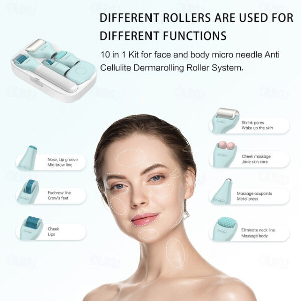 10 In 1 Dermaroller Kit Face Massager Microneedling Derma Rolling System Facial Skincare Jade Ice Roller Beard Hair Growth 2024 - US $26.99