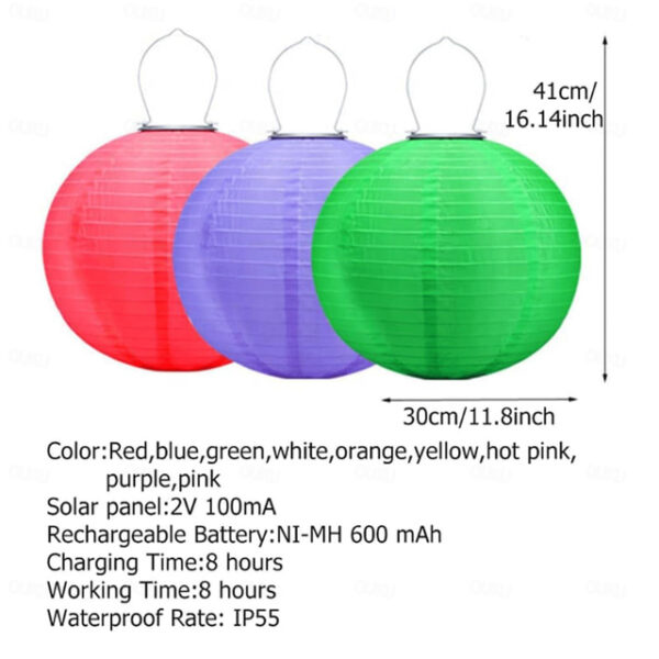 12" Solar Powered Lanterns Waterproof Outdoor Nylon Cloth Paper Lantern Lamps Garden Hanging Paper Lanterns 2024 - US $5.99