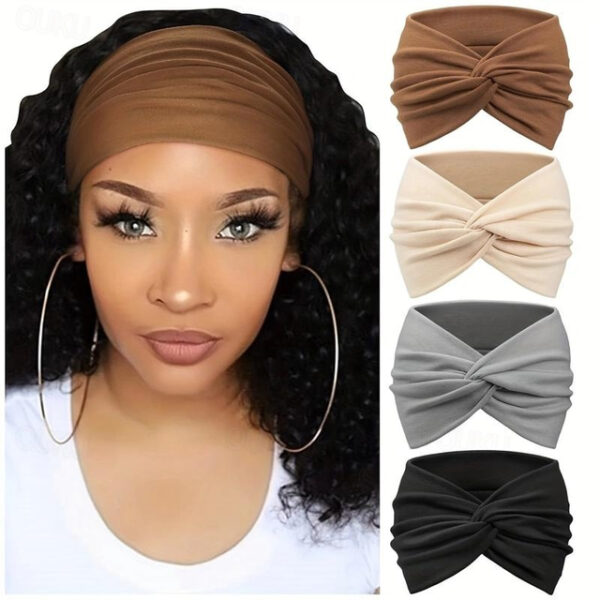 4-Pack Wide Headbands for Women - Soft, Bohemian Style Turban Hair Accessories with Knotted Design for Yoga, Running, Sports, and Everyday Wear - Vint