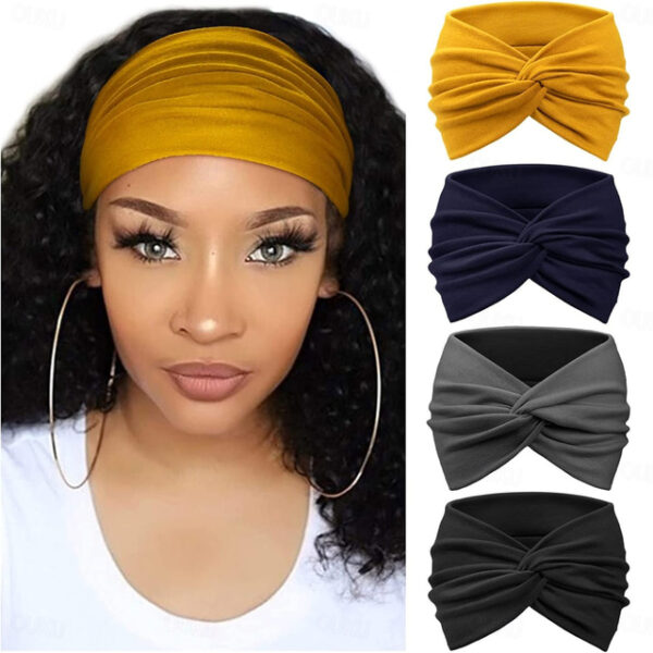 4-Pack Wide Headbands for Women - Soft, Bohemian Style Turban Hair Accessories with Knotted Design for Yoga, Running, Sports, and Everyday Wear - Vint