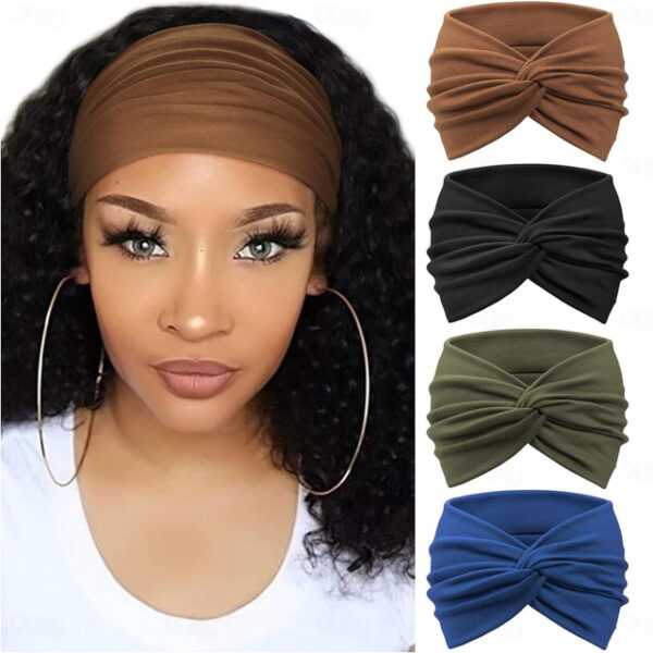 4-Pack Wide Headbands for Women - Soft, Bohemian Style Turban Hair Accessories with Knotted Design for Yoga, Running, Sports, and Everyday Wear - Vint