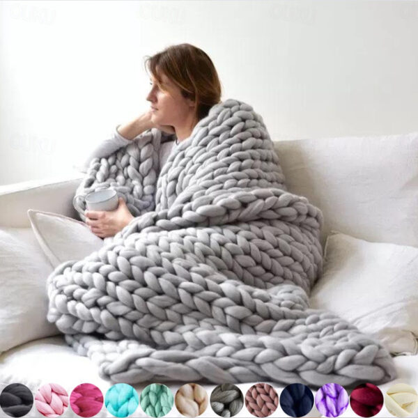 Chunky Knit Throw Blanket Super Thick Wool Handwoven Blanket Sofa Blanket Cover Blanket Knitting Thick Thread Blanket 2024 - US $27.99