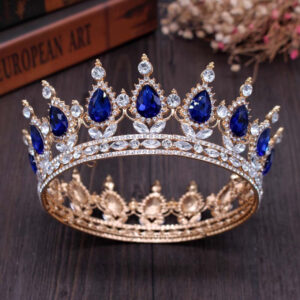 Crown Headdress Bride Golden Red Diamond Crystal Round Crown Full Crown Birthday Performance Accessories Hair Accessories 2024 - US $22.99