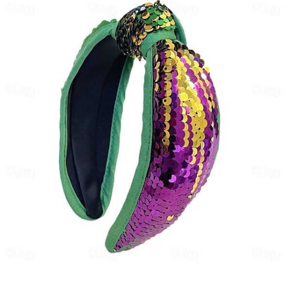 Mardi Gras Headband for Women Glitter Purple Green Yellow Sequin Top Knot Hairband Funny Carnival Parade Party Gift for Sister Mom Bestie 2024 - US $1