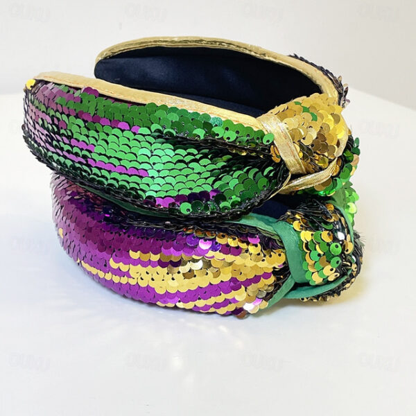 Mardi Gras Headband for Women Glitter Purple Green Yellow Sequin Top Knot Hairband Funny Carnival Parade Party Gift for Sister Mom Bestie 2024 - US $1