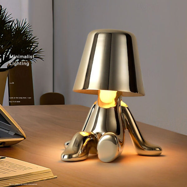 Touch LED Table Lamp, Modern Thinker Decorative Lamp LED Rechargeable Desk Lamp,Golden Little Man USB Desk Lamp, Night Light for Bedroom, Study, Livin